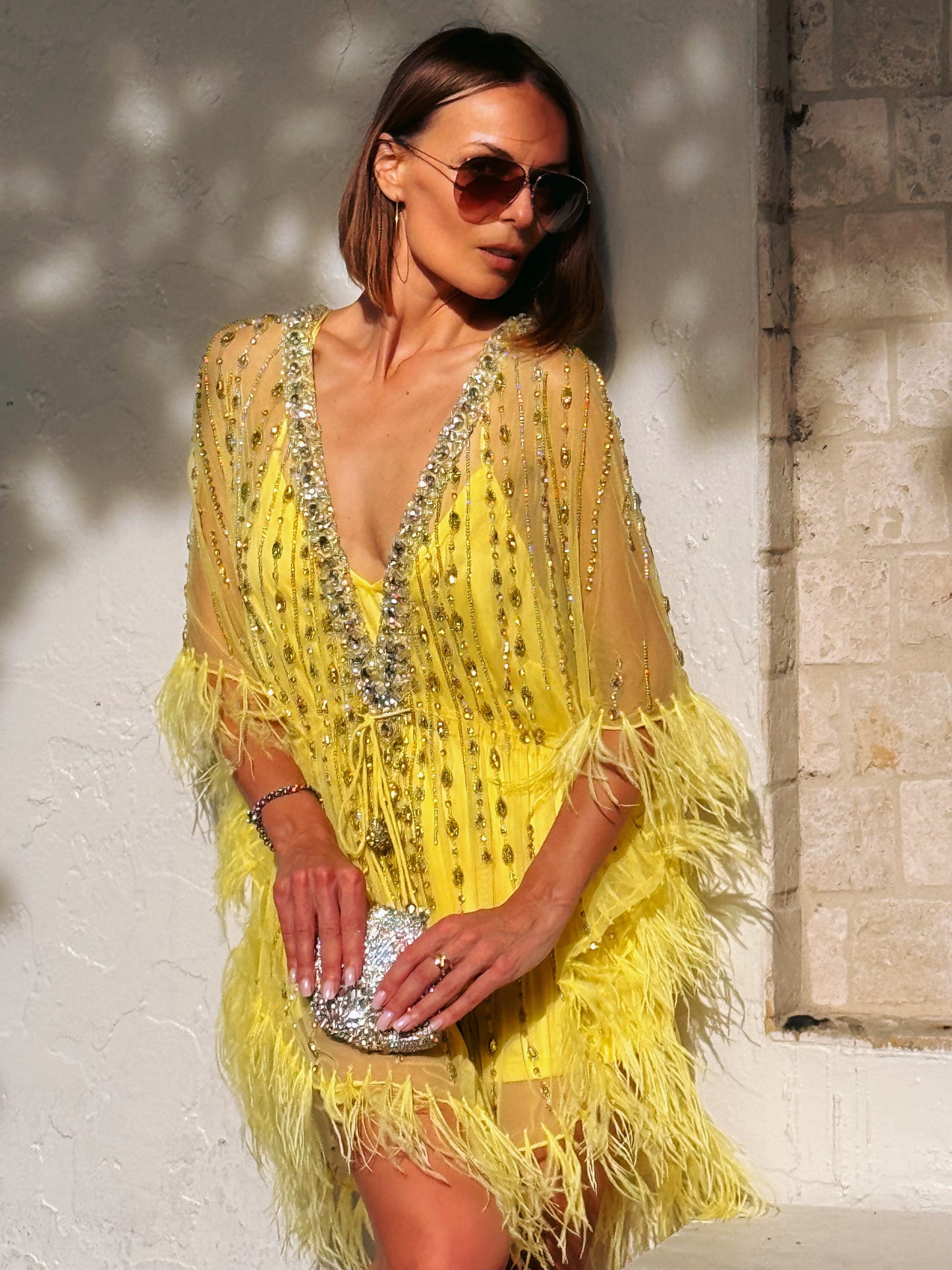 Fiona Yellow Feathered Dress