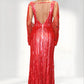 Red Beaded Fringe Gown