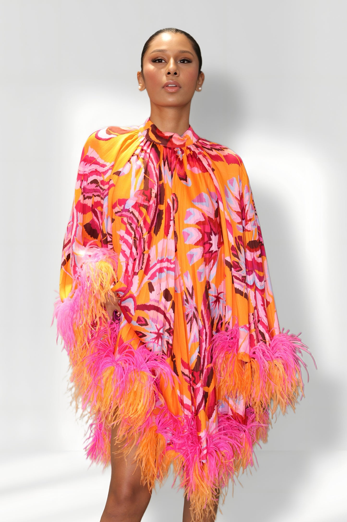 The "Tropical Plume Mini Dress"