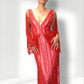 Red Beaded Fringe Gown