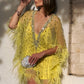 Fiona Yellow Feathered Dress