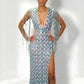 Blue Beaded Fringe High-Slit Gown