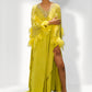Citrus Green Feather and sequin Maxi Kaftan