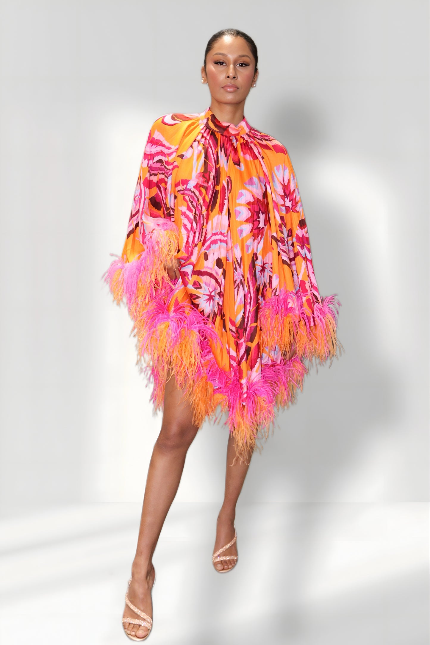 The "Tropical Plume Mini Dress"