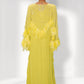 Citrus Green Feather and sequin Maxi Kaftan