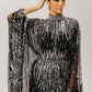 Black Sequin and Bead Kaftan Gown