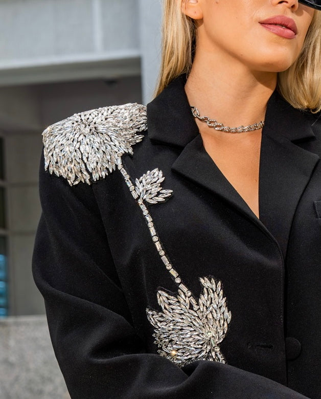 Katey Rhinestone Flower Blazer