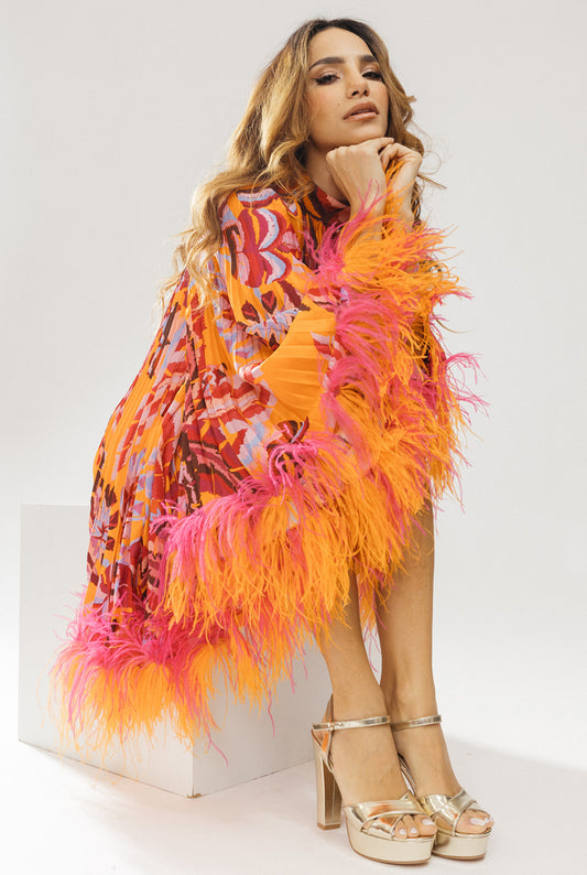 The "Tropical Plume Mini Dress"