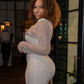 Kristina Diamond Cut Rhinestone Fishnet Mini Dress